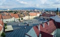 aerial view of the big square - piata mare in romanian city sibiu from the top of council tower....IMAGE