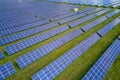 Aerial view of big sustainable electric power plant with many rows of solar photovoltaic panels for producing clean