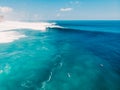 Aerial view of big wave surfing in Bali. Big waves Royalty Free Stock Photo