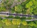 Aerial view of Bingley Five-Rise Locks is a staircase lock on the Leeds and Liverpool Canal at Bingley, West Yorkshire Royalty Free Stock Photo