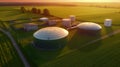 Aerial view of a biogas plant for the production of methane for the generation of electric power near Wesendorf, Germany