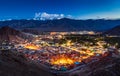 Aerial view of Leh city at night, Ladakh, India Royalty Free Stock Photo