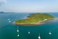 Aerial view bird`s eye view photo of beautiful small island in tropical sea Koh Tapao Yai in Phuket Thailand,Amazing archipelago Royalty Free Stock Photo