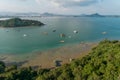 Aerial view bird`s eye view photo of beautiful small island in tropical sea Koh Tapao Yai in Phuket Thailand,Amazing archipelago Royalty Free Stock Photo