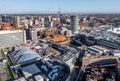 Aerial view of Birmingham Bullring shopping centre in a cityscape skyline