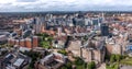 Aerial view of a Birmingham cityscape skyline with city centre prominent