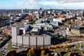 Aerial view of Birmingham cityscape skyline and the construction site HS2 Railway