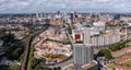 Aerial view of a Birmingham cityscape skyline with HS2 construction site