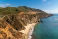 Aerial view of Bixby Creek Bridge above Big Sur, California Coast along Highway 1 Royalty Free Stock Photo