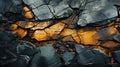 Aerial View of Black and Gold Color Mountain Hard Cracked Rock as Contemporary Background