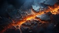 Aerial View Black Rock Striation with Lava Veins Vibrant Raking Contemporary Background