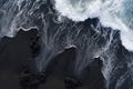 Aerial view of black sand beach and ocean waves in Iceland, Aerial view of waves on the black sand beach, AI Generated Royalty Free Stock Photo