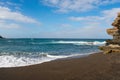 Aerial view of Black Sandy Beach, Coast of Atlantic Ocean and Cliffs in Ajuy, Furteventura, Canary Islands, Spain