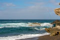 Aerial view of Black Sandy Beach, Coast of Atlantic Ocean and Cliffs in Ajuy, Furteventura, Canary Islands, Spain