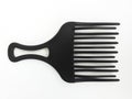 Aerial view of Black Thick Black Afro Comb isolated on white background. Straightening brush with wide bristles to detangle