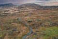 Aerial view of Black Valley, located in county Kerry, south of the Gap of Dunloe and north of Moll`s Gap, in Ireland Royalty Free Stock Photo