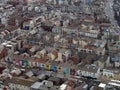 Aerial view of blackpool showing streets of typical small hotels and guest houses