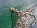 Aerial view of Blackrock beach with Diving tower in Salthill