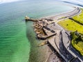 Aerial view of Blackrock beach with Diving tower in Salthill