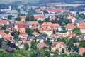 Aerial view of Blankenburg am Harz, view of the roofs of the historic houses of the small town
