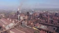 Aerial view of blast furnaces. Smog in the city