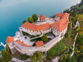 Aerial view of Bled Castle overlooking Lake Bled in Slovenia, Europe Royalty Free Stock Photo