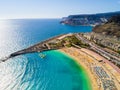 Aerial view of the blissful Playa de Amadores beach bay on Gran Canaria island, Spain Royalty Free Stock Photo