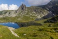 Aerial view of Bliznaka (Twin) lake in Rila mountains, Bulgar