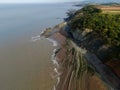 Aerial view of a Blue Anchor Beach in Somerset UK
