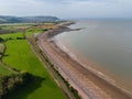 Aerial view of a Blue Anchor Beach in Somerset UK