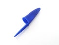 Aerial view of blue ballpoint pen cap isolated on white background. Blue plastic pencil cap. Classic design Royalty Free Stock Photo