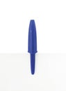 Aerial view of blue ballpoint pen cap isolated on white background. Blue plastic pencil cap in vertical position. Classic design Royalty Free Stock Photo