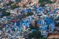 Aerial view of blue city,Jodhpur,Rajasthan,India. Resident Brahmins worship Lord Shiva and painted their houses in blue as blue is