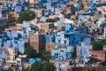 Aerial view of blue city,Jodhpur,Rajasthan,India. Resident Brahmins worship Lord Shiva and painted their houses in blue as blue is