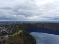 Aerial view of Blue Lake is a large, monomictic, crater lake located at Mount Gambier South Australia. Royalty Free Stock Photo