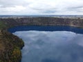Aerial view of Blue Lake is a large, monomictic, crater lake located at Mount Gambier South Australia. Royalty Free Stock Photo