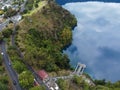 Aerial view of Blue Lake is a large, monomictic, crater lake located at Mount Gambier South Australia. Royalty Free Stock Photo