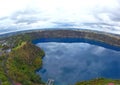 Aerial view of Blue Lake is a large, monomictic, crater lake located in a dormant volcanic at Mount Gambier, South Australia. Royalty Free Stock Photo