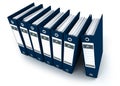 Aerial view of blue ring binders in a row