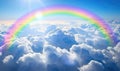 Aerial view of blue sky with white clouds and rainbow. Beautiful nature background Royalty Free Stock Photo