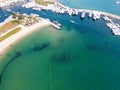 Aerial view on blue water of Gulf of Saint-Tropez and sailboats near Port Grimaud and port Cogolin, French Riviera, Provence, Royalty Free Stock Photo