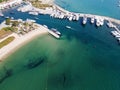 Aerial view on blue water of Gulf of Saint-Tropez and sailboats near Port Grimaud and port Cogolin, French Riviera, Provence, Royalty Free Stock Photo