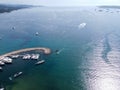 Aerial view on blue water of Gulf of Saint-Tropez and sailboats near Port Grimaud and port Cogolin, French Riviera, Provence, Royalty Free Stock Photo