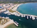 Aerial view on blue water of Gulf of Saint-Tropez and sailboats near Port Grimaud and port Cogolin, French Riviera, Provence, Royalty Free Stock Photo