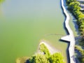 Aerial view boardwalk hike and bike trail near Lady Bird Lake in Royalty Free Stock Photo