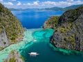 Aerial view of a boat at Coron Island, Philippines Royalty Free Stock Photo