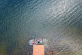 Aerial view of a boat on a lake