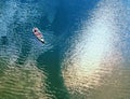 Aerial view of a boat on a lake