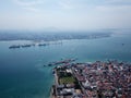 Aerial view boat move at Penang sea.