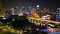 Aerial view of Boat Quay and Singapore skyline from Cavenagh Bridge at night Royalty Free Stock Photo